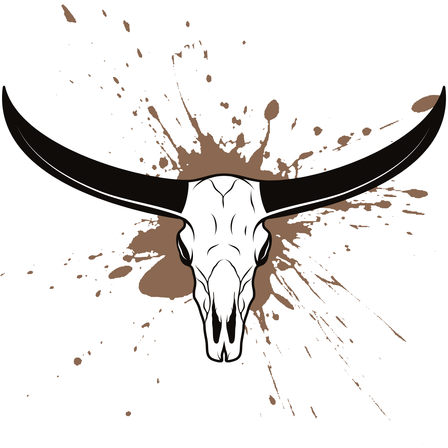 The Skull of a Longhorn Steer, with a splash of brown behind it. The logo for this novel.